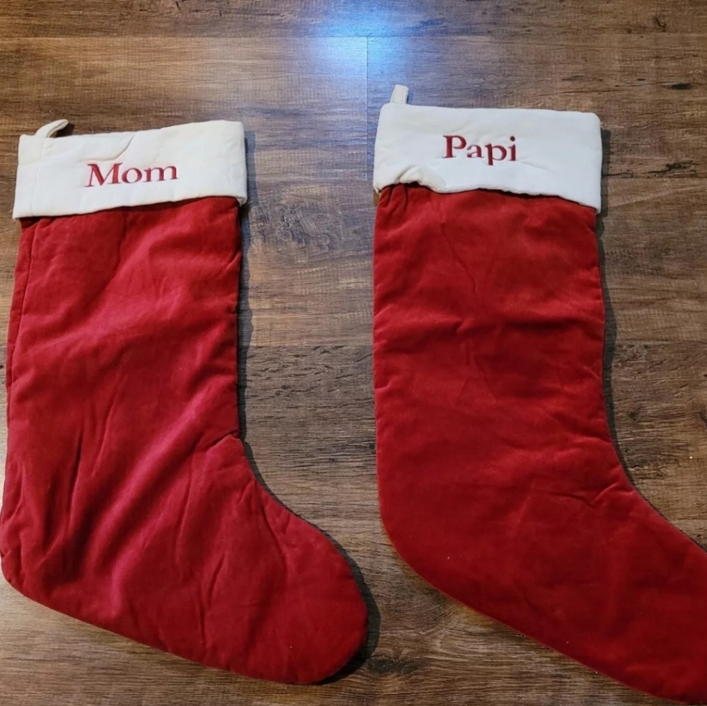 Pottery Barn Christmas stockings stockings Mom Dad Spanish FLAW